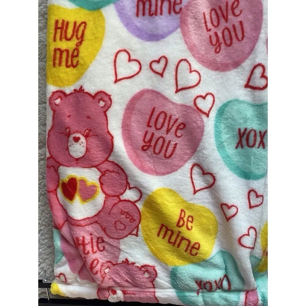 Care Bears Love A Lot Bear Throw Blanket 50 X 70” Conversation Hearts Valentines